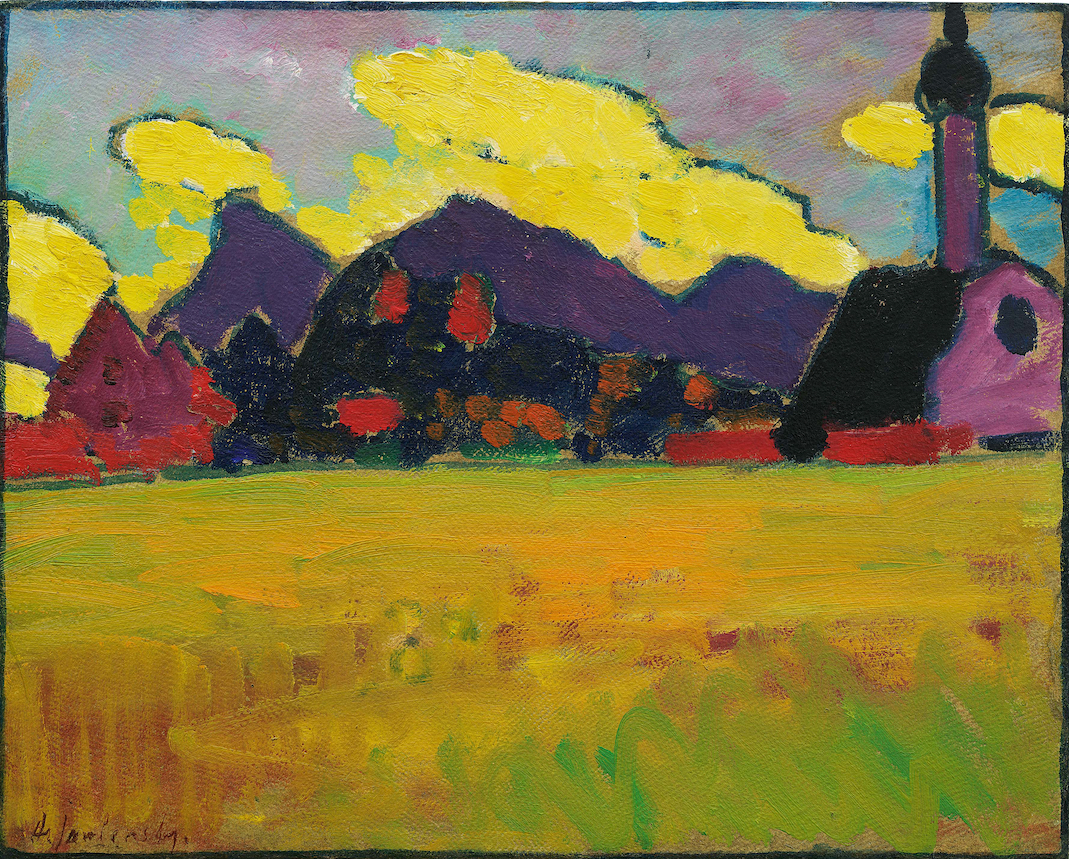 Alexej von Jawlensky Landschaft bei Murnau (Gelbe Abendwolken), um 1910, Öl auf Karton, 33,2 × 41,2 cm, Hilti Art Foundation, Schaan, Liechtenstein